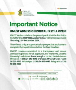 Knust admission deadline extended 