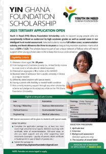 Youth In Need Ghana Foundation Scholarship for Tertiary Students 