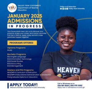 Valley View University Admission Entry Requirements 2024/2025