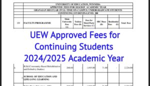 UEW Approved Fees for 2024/2025 academic year