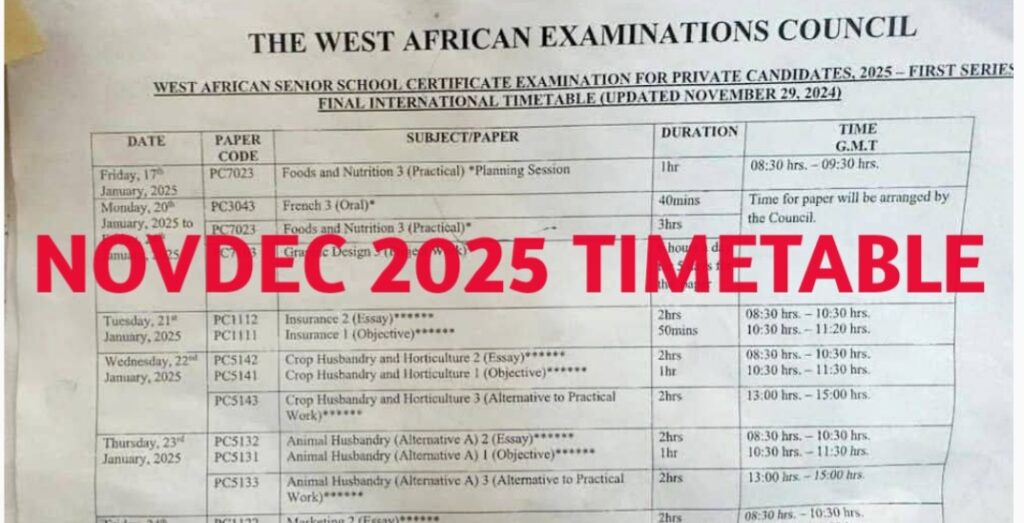 Latest - WAEC Releases NOVDEC Timetable for January 2025 [CHECK ...