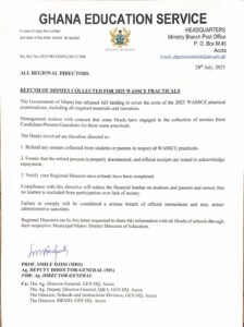 GES Orders Immediate Refund of Monies Collected for 2025 WASSCE Practicals