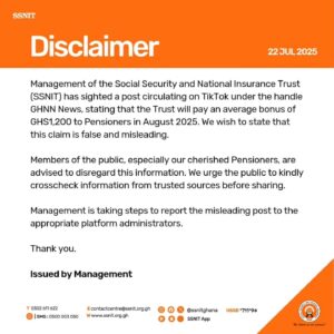 SSNIT Ghc1,200 Bonus in August