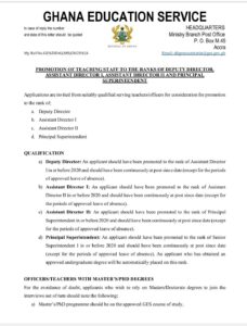 Ghana Education Service (GES) Promotion of Teaching Staff 2025