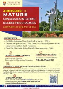 UCC Admission of Mature Candidates into First Degree Programmes 2025/2026
