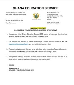 GES releases postings of teachers returning from study leave