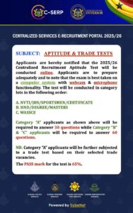 Guidelines & Dates for 2025/2026 Aptitude Test for Police, Immigration, Prisons and Fire Service