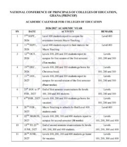 PRINCOF Releases 2026/2027 Academic Calendar for Colleges of Education